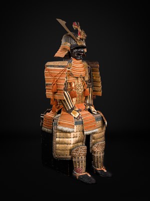 Lot 112 - A FINE GOLD-LACQUERED NUINOBE NIMAI DO GUSOKU (ARMOR) WITH A SUJIBACHI KABUTO AND RESSEI MENPO