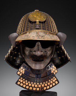 Lot 93 - A LACQUERED IRON ZABOSHI KABUTO WITH NKBKHK TOKUBETSU KICHO SHIRYO CERTIFICATE