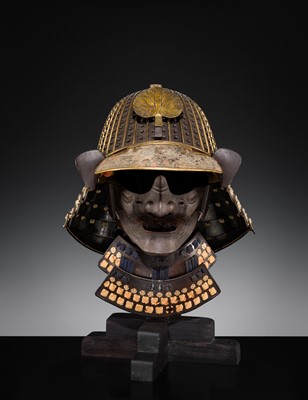 Lot 93 - A LACQUERED IRON ZABOSHI KABUTO WITH NKBKHK TOKUBETSU KICHO SHIRYO CERTIFICATE