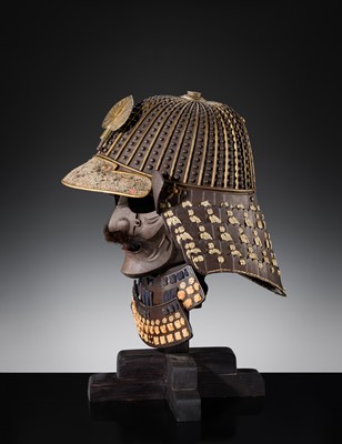 Lot 93 - A LACQUERED IRON ZABOSHI KABUTO WITH NKBKHK TOKUBETSU KICHO SHIRYO CERTIFICATE