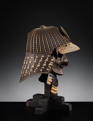 Lot 93 - A LACQUERED IRON ZABOSHI KABUTO WITH NKBKHK TOKUBETSU KICHO SHIRYO CERTIFICATE