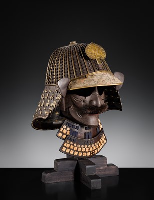 Lot 93 - A LACQUERED IRON ZABOSHI KABUTO WITH NKBKHK TOKUBETSU KICHO SHIRYO CERTIFICATE