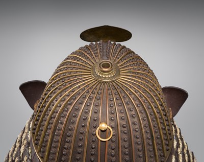 Lot 93 - A LACQUERED IRON ZABOSHI KABUTO WITH NKBKHK TOKUBETSU KICHO SHIRYO CERTIFICATE