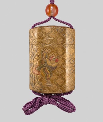 Lot 39 - KAJIKAWA BUNRYUSAI: AN EXQUISITE AND RARE MINIATURE TWO-CASE LACQUER INRO WITH A HO-O (PHOENIX)