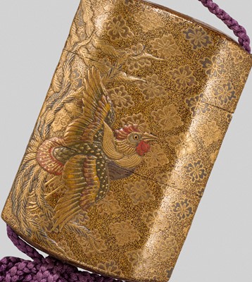 Lot 39 - KAJIKAWA BUNRYUSAI: AN EXQUISITE AND RARE MINIATURE TWO-CASE LACQUER INRO WITH A HO-O (PHOENIX)