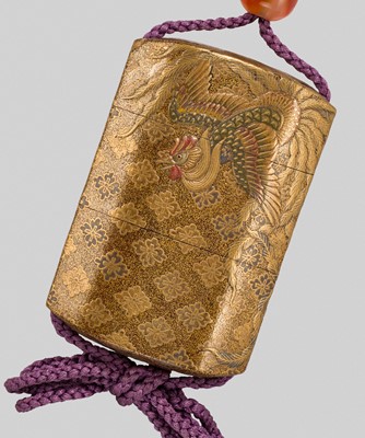 Lot 39 - KAJIKAWA BUNRYUSAI: AN EXQUISITE AND RARE MINIATURE TWO-CASE LACQUER INRO WITH A HO-O (PHOENIX)