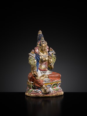Lot 24 - A GILT AND POLYCHROME DRY LACQUER FIGURE OF TARA, 18TH-19TH CENTURY