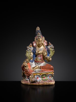Lot 24 - A GILT AND POLYCHROME DRY LACQUER FIGURE OF TARA, 18TH-19TH CENTURY