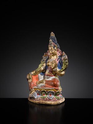 Lot 24 - A GILT AND POLYCHROME DRY LACQUER FIGURE OF TARA, 18TH-19TH CENTURY