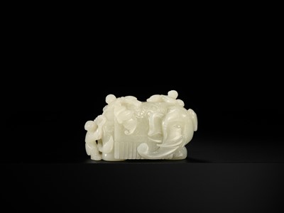 A WHITE JADE ‘ELEPHANT AND BOYS’ GROUP, 18TH-19TH CENTURY