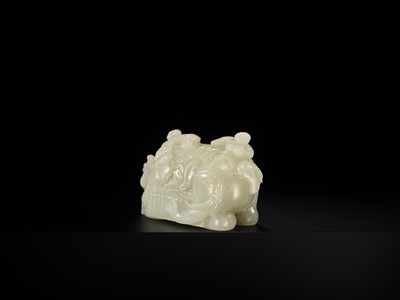 A WHITE JADE ‘ELEPHANT AND BOYS’ GROUP, 18TH-19TH CENTURY