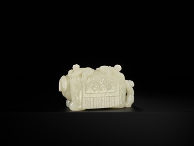 A WHITE JADE ‘ELEPHANT AND BOYS’ GROUP, 18TH-19TH CENTURY