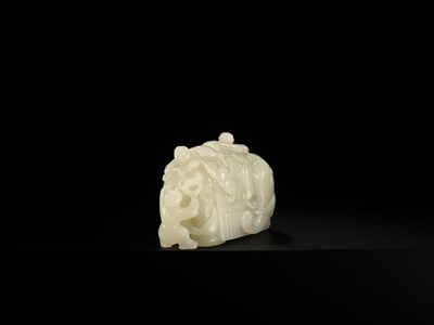 A WHITE JADE ‘ELEPHANT AND BOYS’ GROUP, 18TH-19TH CENTURY