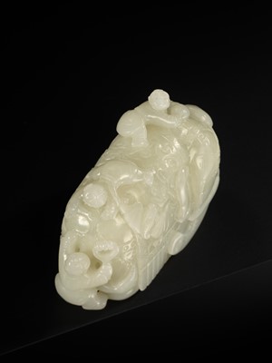 A WHITE JADE ‘ELEPHANT AND BOYS’ GROUP, 18TH-19TH CENTURY