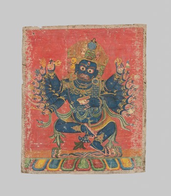 Lot 38 - AN EXTREMELY RARE THANGKA OF SHASTRADHARA (‘WEAPON-HOLDING’) HEVAJRA, TIBET, 15TH-16TH CENTURY