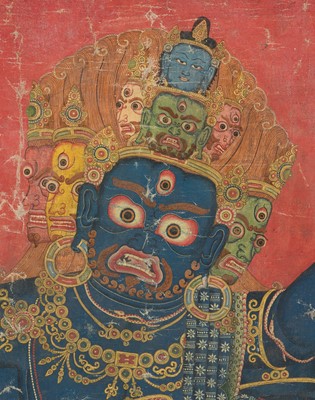 Lot 38 - AN EXTREMELY RARE THANGKA OF SHASTRADHARA (‘WEAPON-HOLDING’) HEVAJRA, TIBET, 15TH-16TH CENTURY
