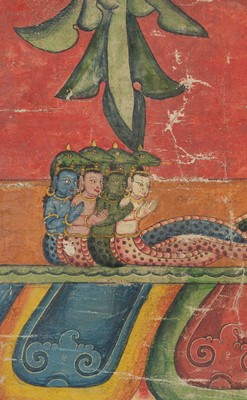 Lot 38 - AN EXTREMELY RARE THANGKA OF SHASTRADHARA (‘WEAPON-HOLDING’) HEVAJRA, TIBET, 15TH-16TH CENTURY
