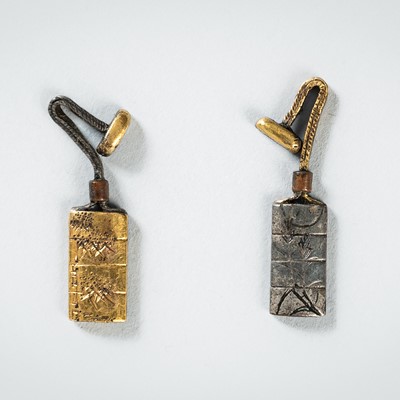 Lot 1966 - A RARE PAIR OF SHIBUICHI MENUKI DEPICTING INRO