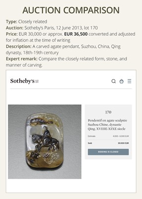 A GILT-INSCRIBED SUZHOU AGATE PENDANT, DATED 1804