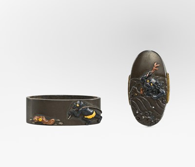 A FINE SHIBUICHI ‘SOUTH SEA ISLANDERS’ FUCHI AND KASHIRA