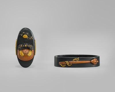 TOKOKEN MOTOTOSHI: A SUPERB SHAKUDO ‘MOKUGYO AND NYOI SCEPTER’ FUCHI AND KASHIRA, DATED 1809