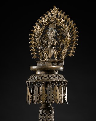 Lot 289 - A LARGE BRONZE TEMPLE OIL LAMP DEPICTING GANESHA, NEPAL, 18TH CENTURY