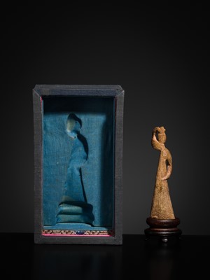 Lot 111 - A RARE MINIATURE BONE FIGURE OF A DANCER, LATE SHANG TO WESTERN ZHOU DYNASTY, CIRCA 1200–771 BC