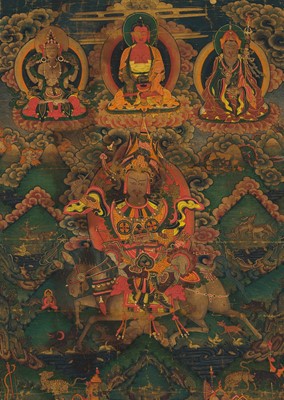 Lot 334 - A THANGKA DEPICTING KING GESAR OF LING, TIBET, 18TH CENTURY