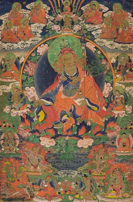 Lot 338 - A THANGKA DEPICTING PADMASAMBHAVA, TIBET, 18TH-19TH CENTURY