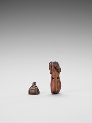 Lot 253 - TWO WOOD NETSUKE OF MYTHICAL CREATURES
