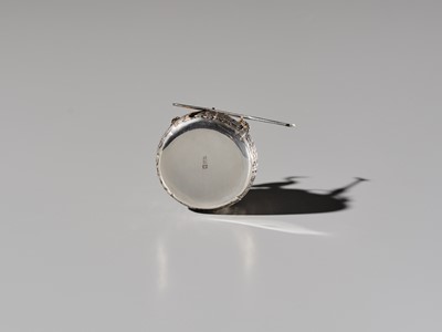 Lot 19 - HATTORI: A FINE SILVER AND SHAKUDO ‘CORMORANT FISHING’ YOJITATE (TOOTHPICK HOLDER)