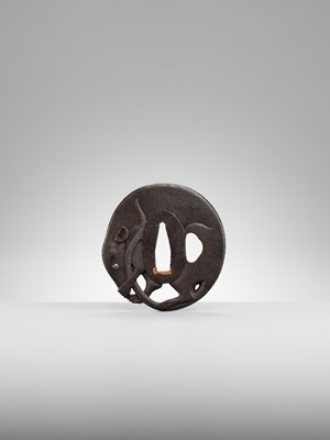 A FINE AND RARE KO-KINKO IRON TSUBA OF A COILED RAT