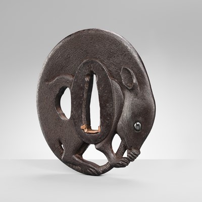 A FINE AND RARE KO-KINKO IRON TSUBA OF A COILED RAT