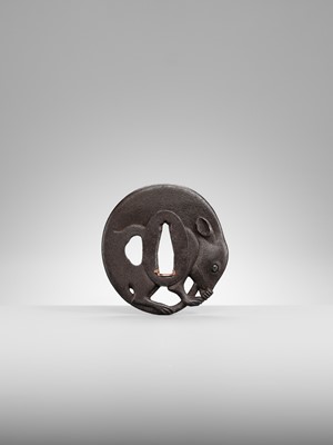 A FINE AND RARE KO-KINKO IRON TSUBA OF A COILED RAT