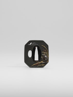 HARUAKI: A FINE ‘TANUKI HARA NO TSUZUMI’ SHAKUDO NANAKO TSUBA, WITH TOKUBETSO KICHO (ESPECIALLY PRECIOUS) NBTHK CERTIFICATE