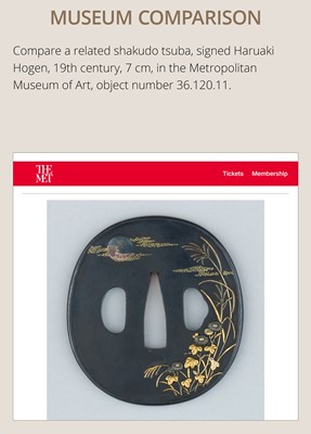 HARUAKI: A FINE ‘TANUKI HARA NO TSUZUMI’ SHAKUDO NANAKO TSUBA, WITH TOKUBETSO KICHO (ESPECIALLY PRECIOUS) NBTHK CERTIFICATE