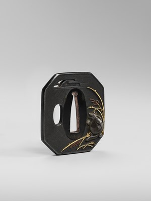 HARUAKI: A FINE ‘TANUKI HARA NO TSUZUMI’ SHAKUDO NANAKO TSUBA, WITH TOKUBETSO KICHO (ESPECIALLY PRECIOUS) NBTHK CERTIFICATE