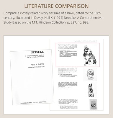Lot 100 - A POWERFUL AND LARGE IVORY NETSUKE OF A BAKU