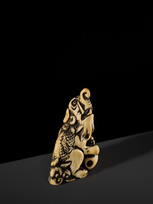 Lot 100 - A POWERFUL AND LARGE IVORY NETSUKE OF A BAKU