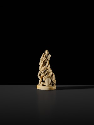 Lot 98 - A SUPERB IVORY SEAL-TYPE (INGYO) NETSUKE OF A KIRIN
