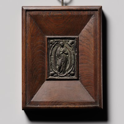 Lot 173 - AN EXCEEDINGLY RARE CHRISTIAN VOTIVE ICON (FUMI-E) DEPICTING THE VIRGIN MARY IN PRAYER, EARLY EDO PERIOD