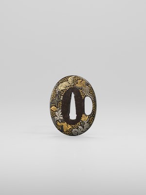 A VERY RARE ‘EUROPEAN LEATHER’ AWA SCHOOL IRON TSUBA