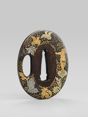 A VERY RARE ‘EUROPEAN LEATHER’ AWA SCHOOL IRON TSUBA