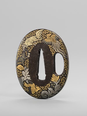 A VERY RARE ‘EUROPEAN LEATHER’ AWA SCHOOL IRON TSUBA