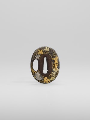 A VERY RARE ‘EUROPEAN LEATHER’ AWA SCHOOL IRON TSUBA