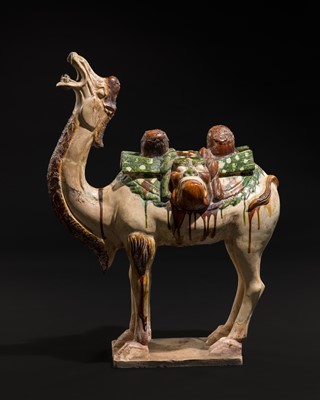 A SANCAI-GLAZED ‘TANG REVIVAL’ FIGURE OF A BACTRIAN CAMEL, QING DYNASTY