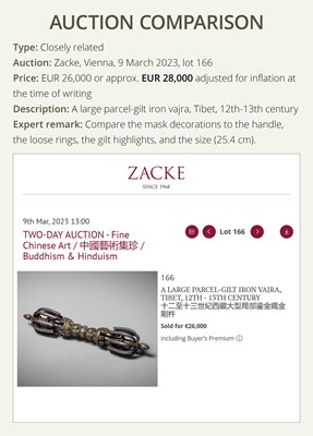 Lot 1 - A LARGE PARCEL-GILT IRON VAJRA, TIBET, 12TH-13TH CENTURY
