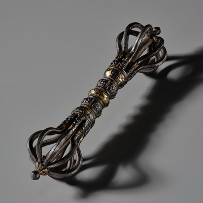 Lot 1 - A LARGE PARCEL-GILT IRON VAJRA, TIBET, 12TH-13TH CENTURY