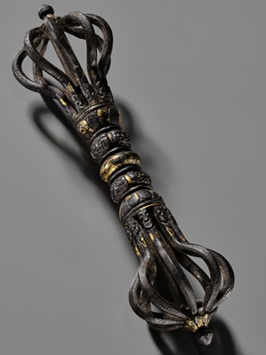 Lot 1 - A LARGE PARCEL-GILT IRON VAJRA, TIBET, 12TH-13TH CENTURY