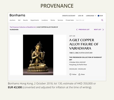 Lot 15 - A GILT COPPER-ALLOY FIGURE OF VAJRADHARA, TIBET, CIRCA 15TH CENTURY